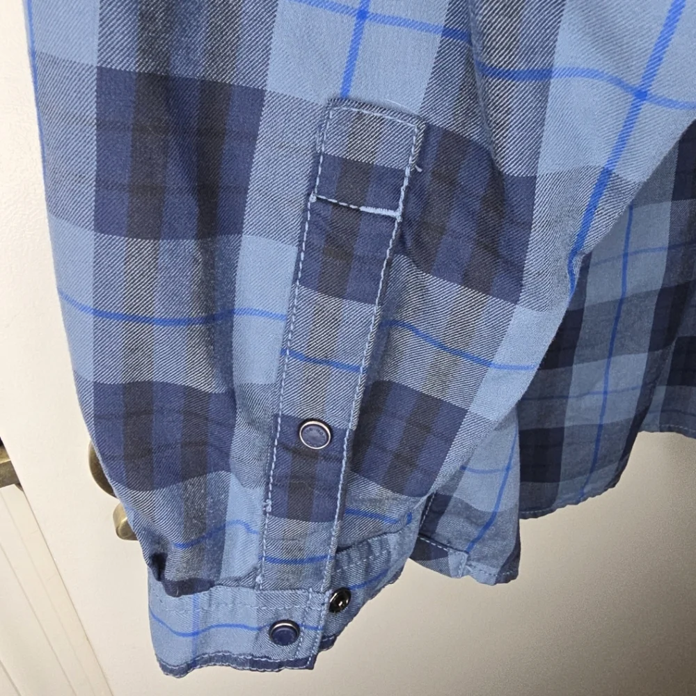 The North Face Blue Plaid Casual Snap Button Down Shirt XXL